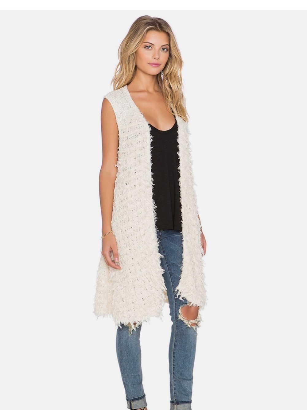 Free People White Faux-Fur Sleeveless Long Vest - Picture 5 of 16